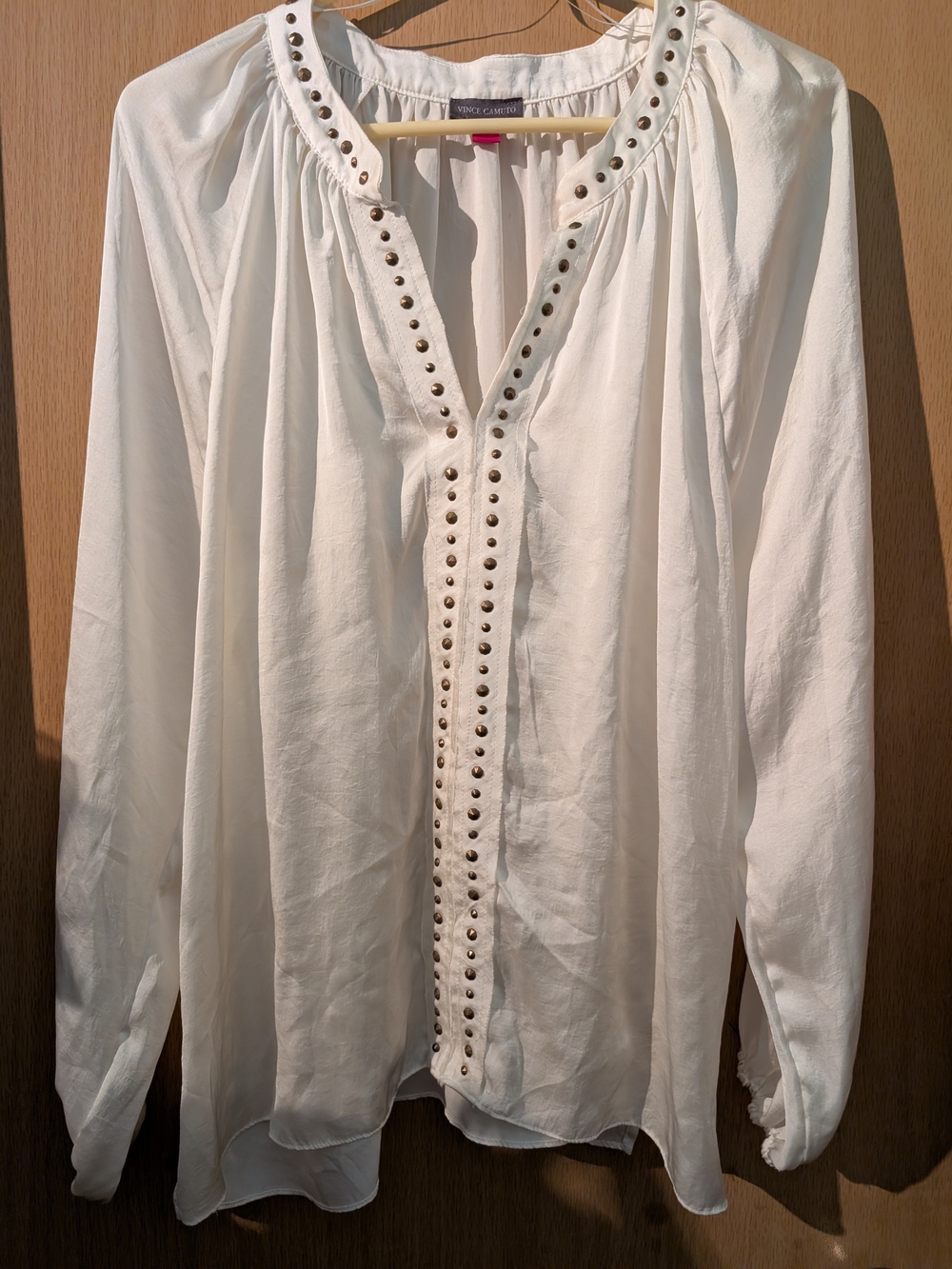 Vince Camuto White Stud-Trim Peasant Blouse